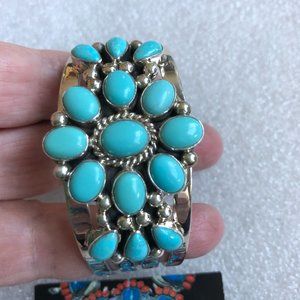Silver Kathleen Chavez Navajo Turquoise Cuff Bracelet